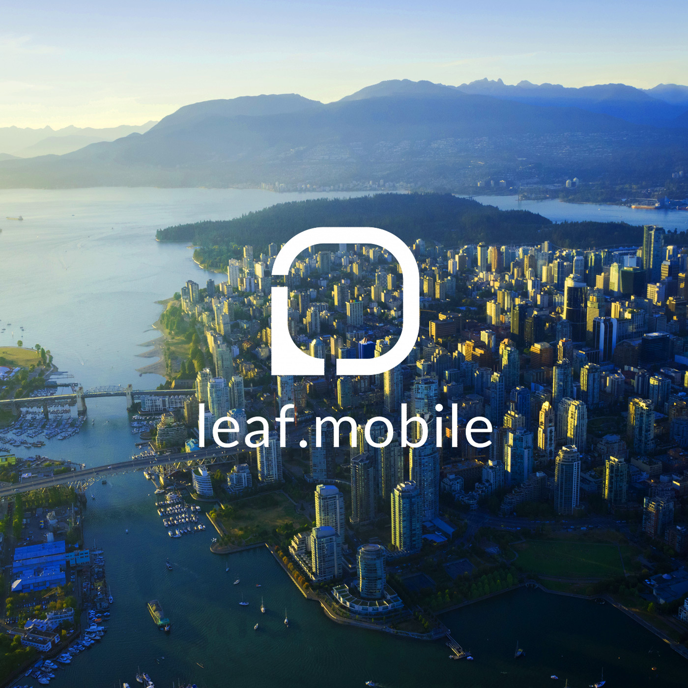 Leaf Mobile logo over Vancouver skyline